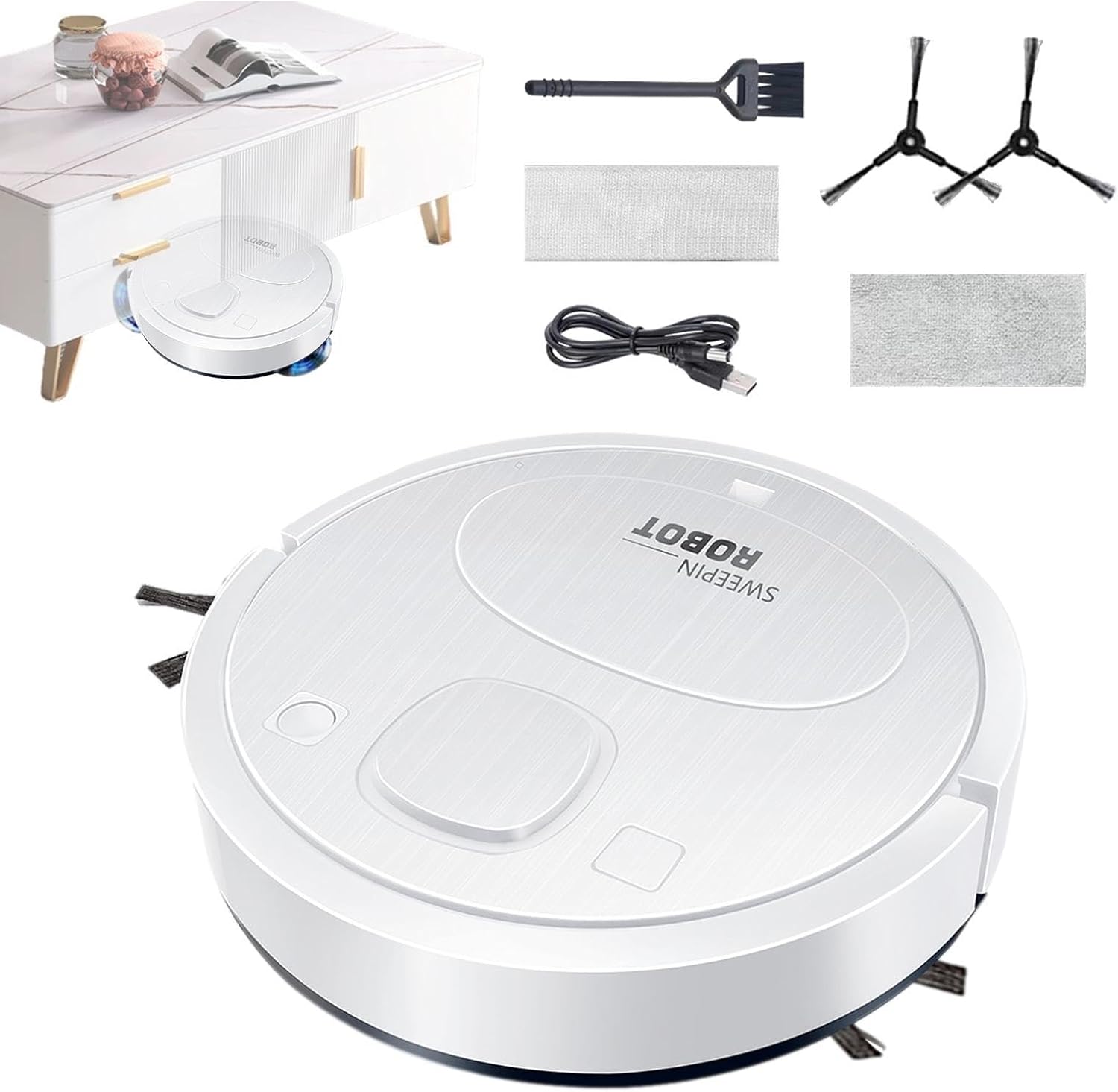 ASPIRADORA INTELIGENTE ROBOT PARA POLVO LIMPIEZA CASA RECARGABLE USB - 2