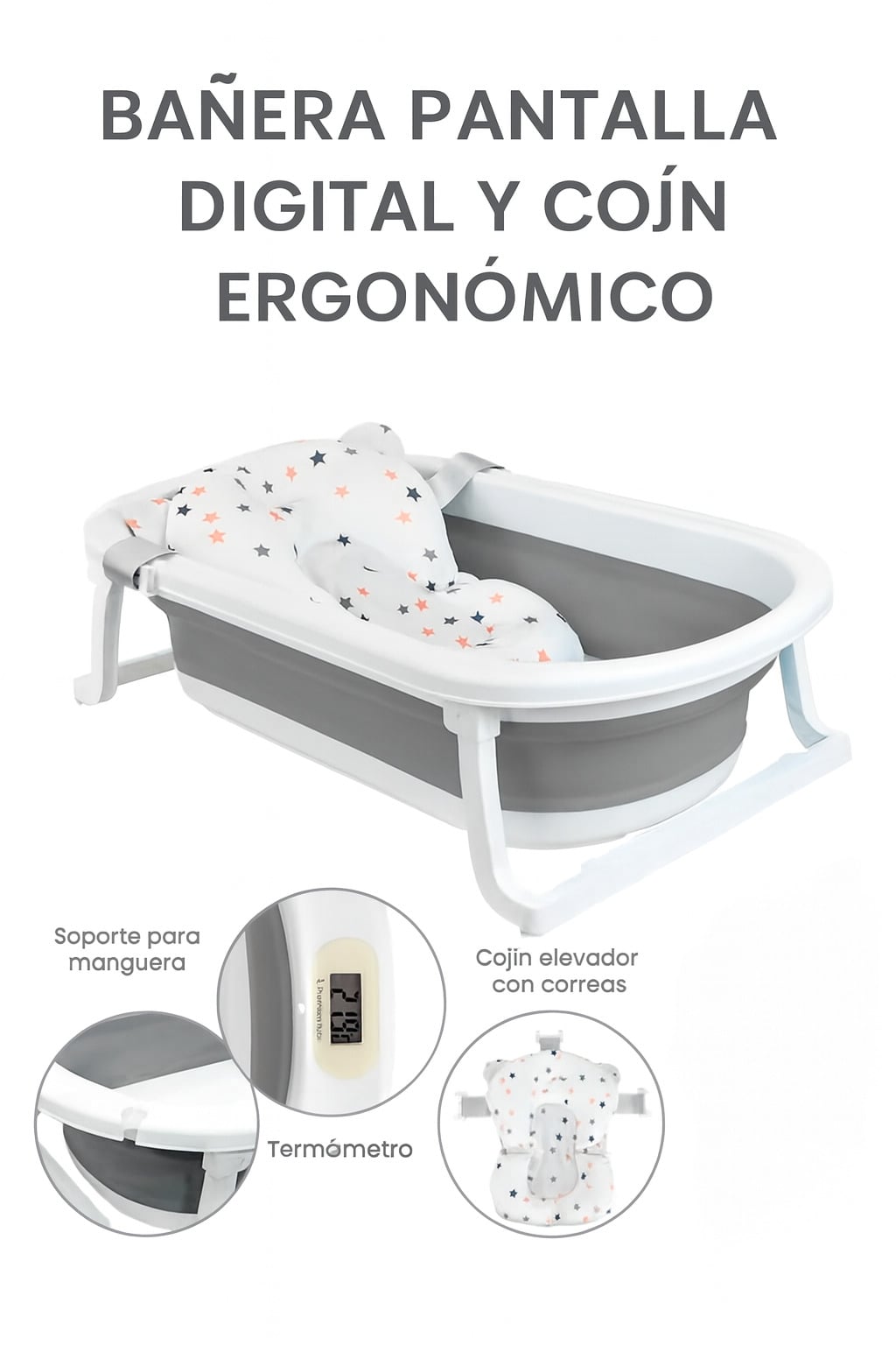 TINA DE BAÑO BEBE TERMOMETRO DIGITAL COJIN ANTIDESLIZANTE - 1