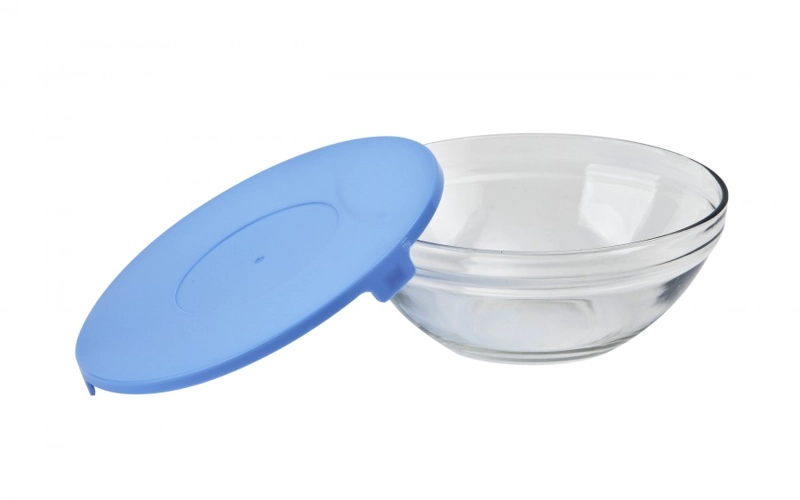 SET 5 BOWLS TAPERS DE VIDRIO CON TAPAS HERMÉTICAS AZULES APILABLES PARA COCINA - 7