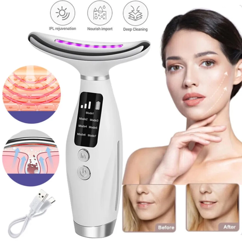MASAJEADOR FACIAL DISPOSITIVO DE BELLEZA CARA Y CUELLO 5 EN 1 CON LUZ LED Y MASAJE VIBRANTE - 3