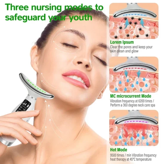 MASAJEADOR FACIAL DISPOSITIVO DE BELLEZA CARA Y CUELLO 5 EN 1 CON LUZ LED Y MASAJE VIBRANTE - 4