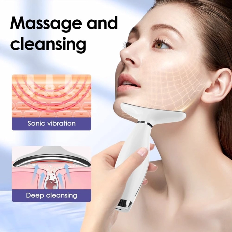MASAJEADOR FACIAL DISPOSITIVO DE BELLEZA CARA Y CUELLO 5 EN 1 CON LUZ LED Y MASAJE VIBRANTE - 7