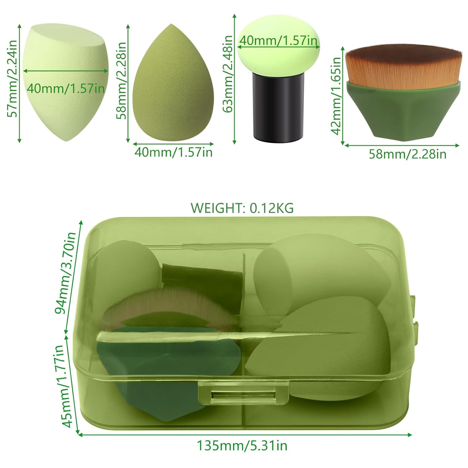 MAQUILLAJE SET ESPONJAS Y BROCHAS KIT 4 EN 1 BASE POLVO LIQUIDO BELLEZA PROFESIONAL - 3