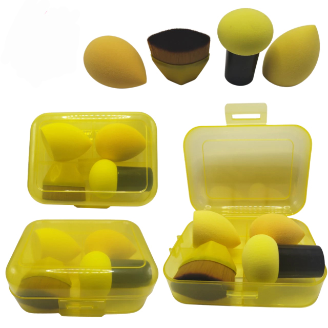 MAQUILLAJE SET ESPONJAS Y BROCHAS KIT 4 EN 1 BASE POLVO LIQUIDO BELLEZA PROFESIONAL - 6