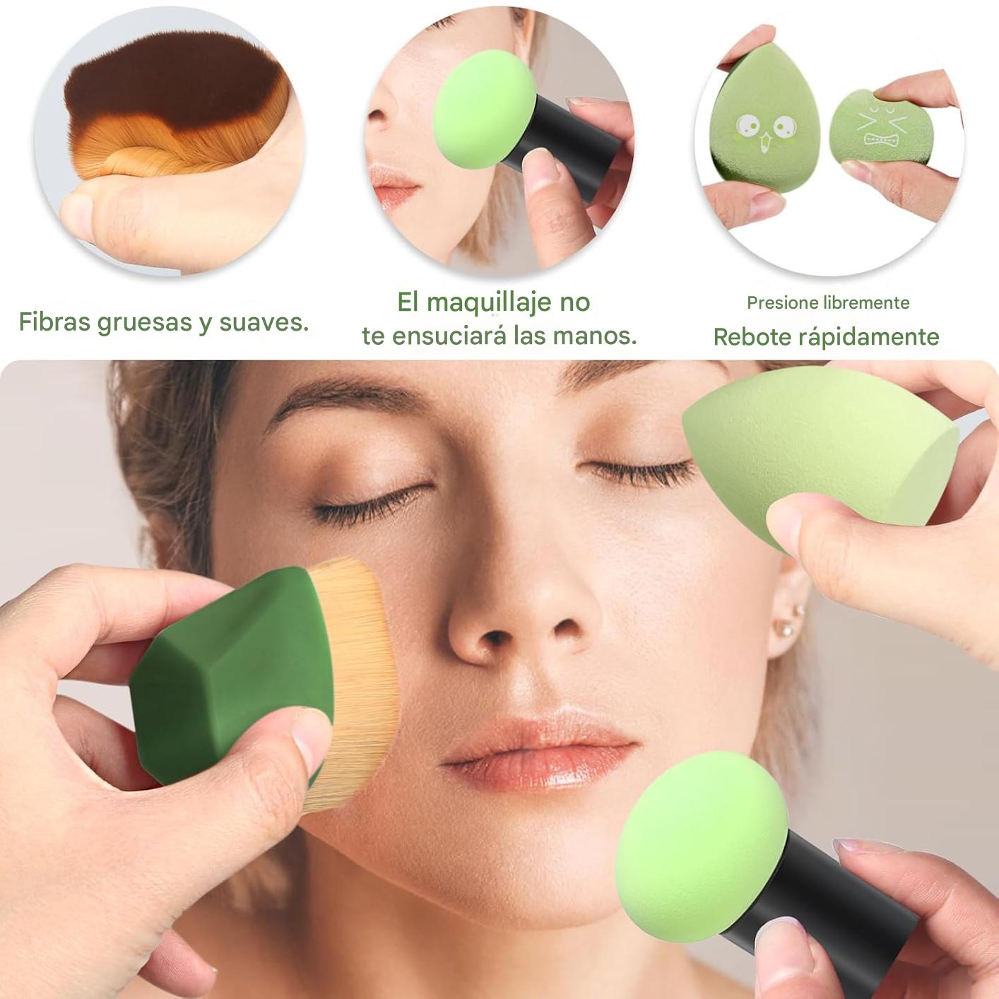 MAQUILLAJE SET ESPONJAS Y BROCHAS KIT 4 EN 1 BASE POLVO LIQUIDO BELLEZA PROFESIONAL - 7