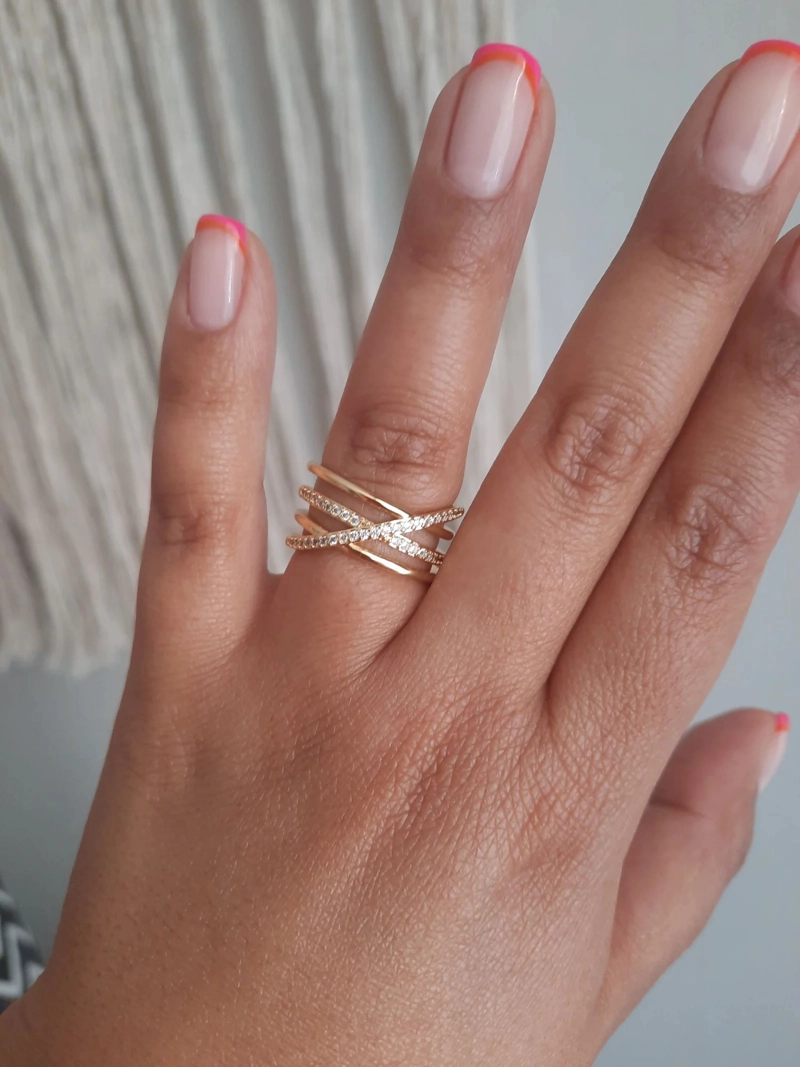 ANILLO SORTIJA CRUZADO AJUSTABLE PARA MUJER JOYERIA FINA ELEGANTE PARA REGALO TALLA 6 - 6