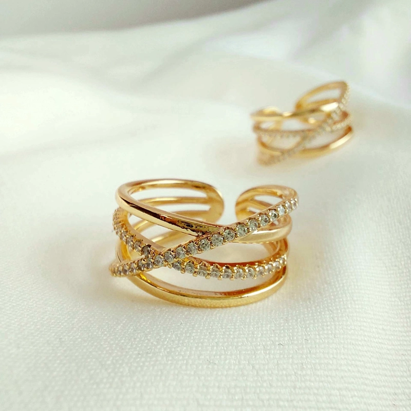 ANILLO SORTIJA CRUZADO AJUSTABLE PARA MUJER JOYERIA FINA ELEGANTE PARA REGALO TALLA 8 - 1