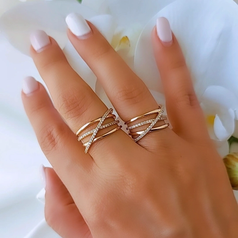 ANILLO SORTIJA CRUZADO AJUSTABLE PARA MUJER JOYERIA FINA ELEGANTE PARA REGALO TALLA 8 - 2