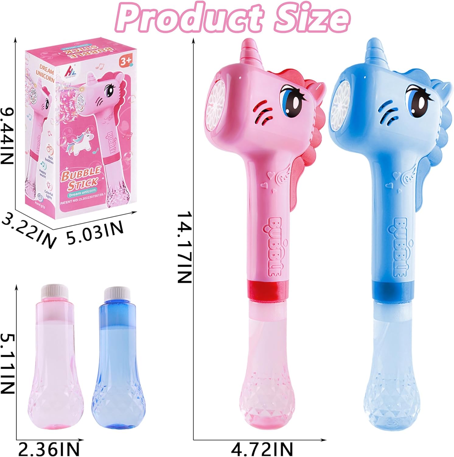 PISTOLA BURBUJAS UNICORNIO JUGUETE GENERADOR BURBUJAS CON LUZ Y MÚSICA 2 COLORES 4 AA NIÑOS NIÑAS - 3