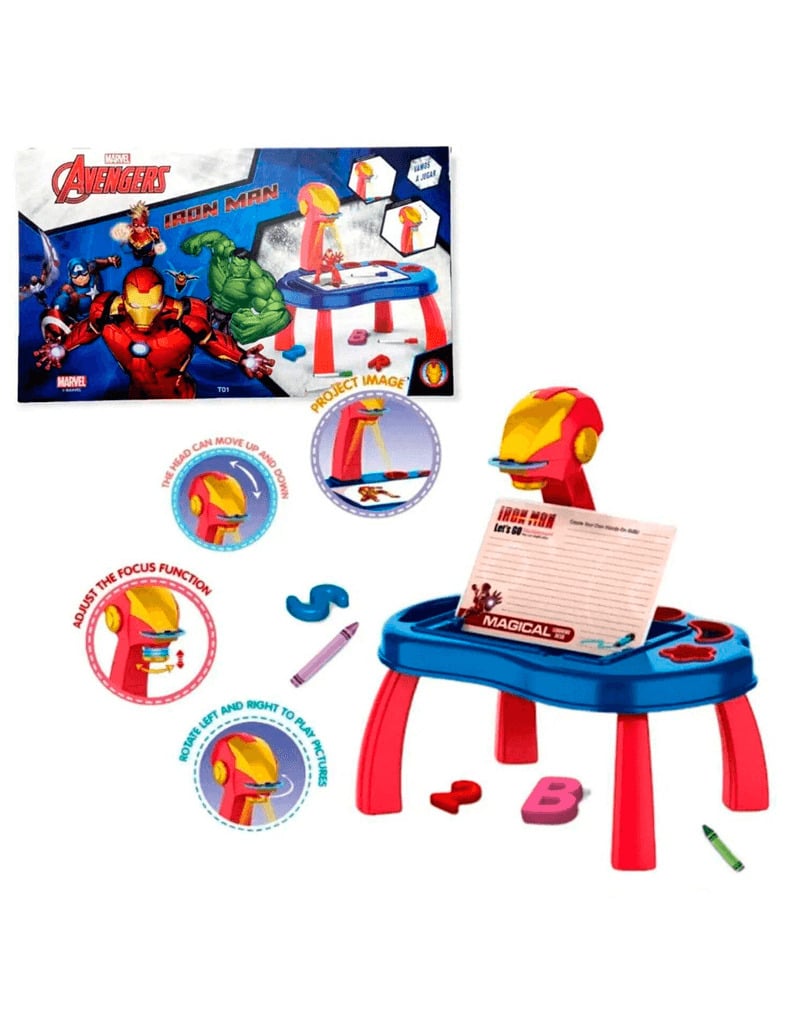 ESCRITORIO MESA PROYECTOR PIZARRA MAGICA AVENGERS IRON MAN NIÑOS NIÑAS REGALO 2 AÑOS A + - 1