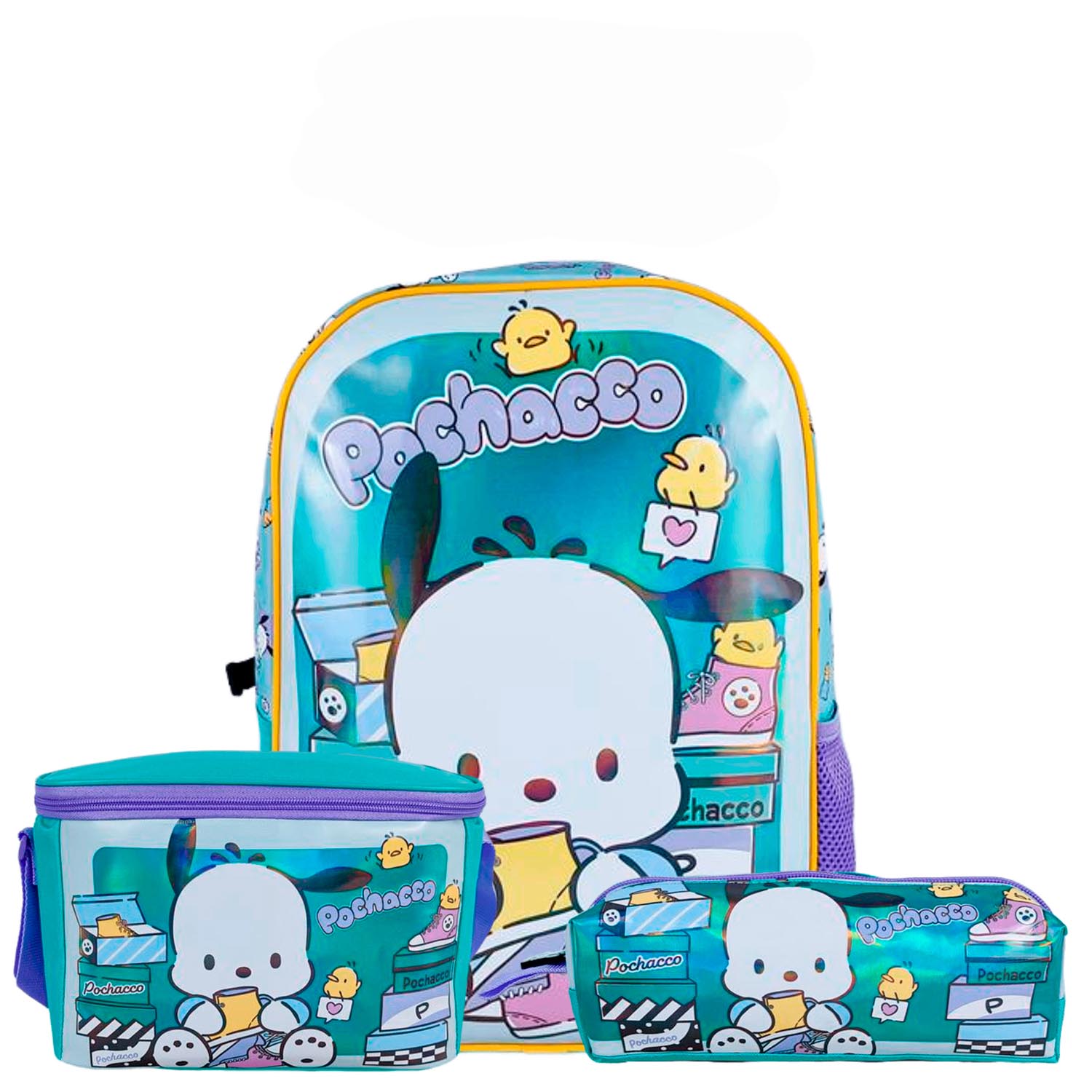 SET MOCHILA POCHACCO SCOOL OFICIO MALETA ESPALDA LONCHERA CARTUCHERA MALETA NIÑA - 1