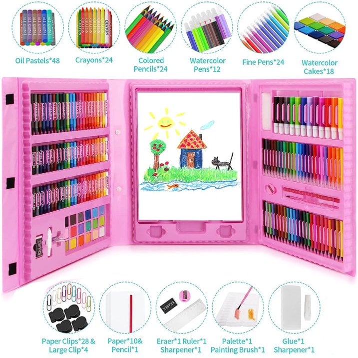 SET ARTE NIÑAS PLUMONES COLORES ACUARELAS KIT ARTÍSTICO NIÑO INFANTIL 208 PIEZAS - 2