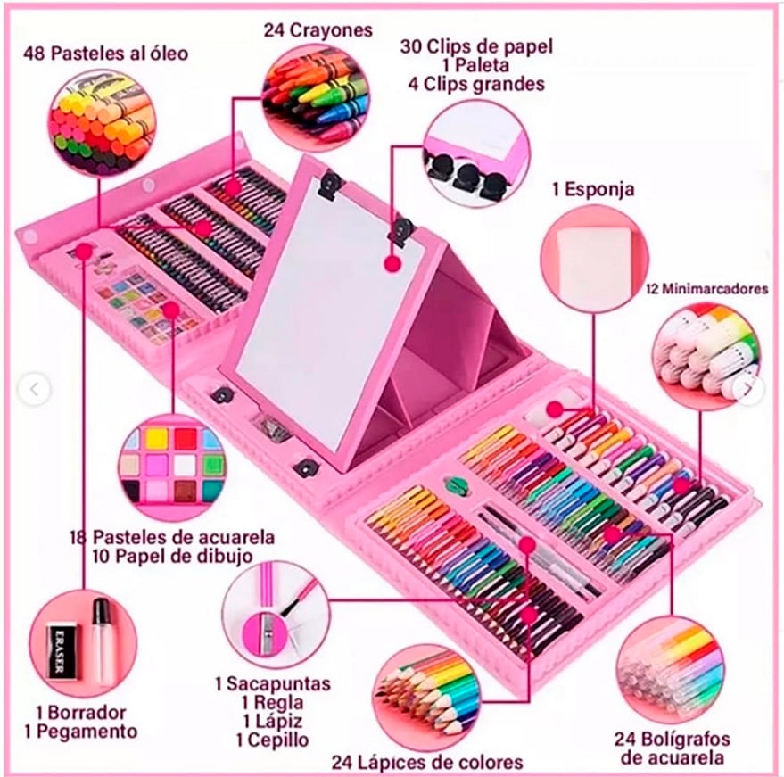 SET ARTE NIÑAS PLUMONES COLORES ACUARELAS KIT ARTÍSTICO NIÑO INFANTIL 208 PIEZAS - 5