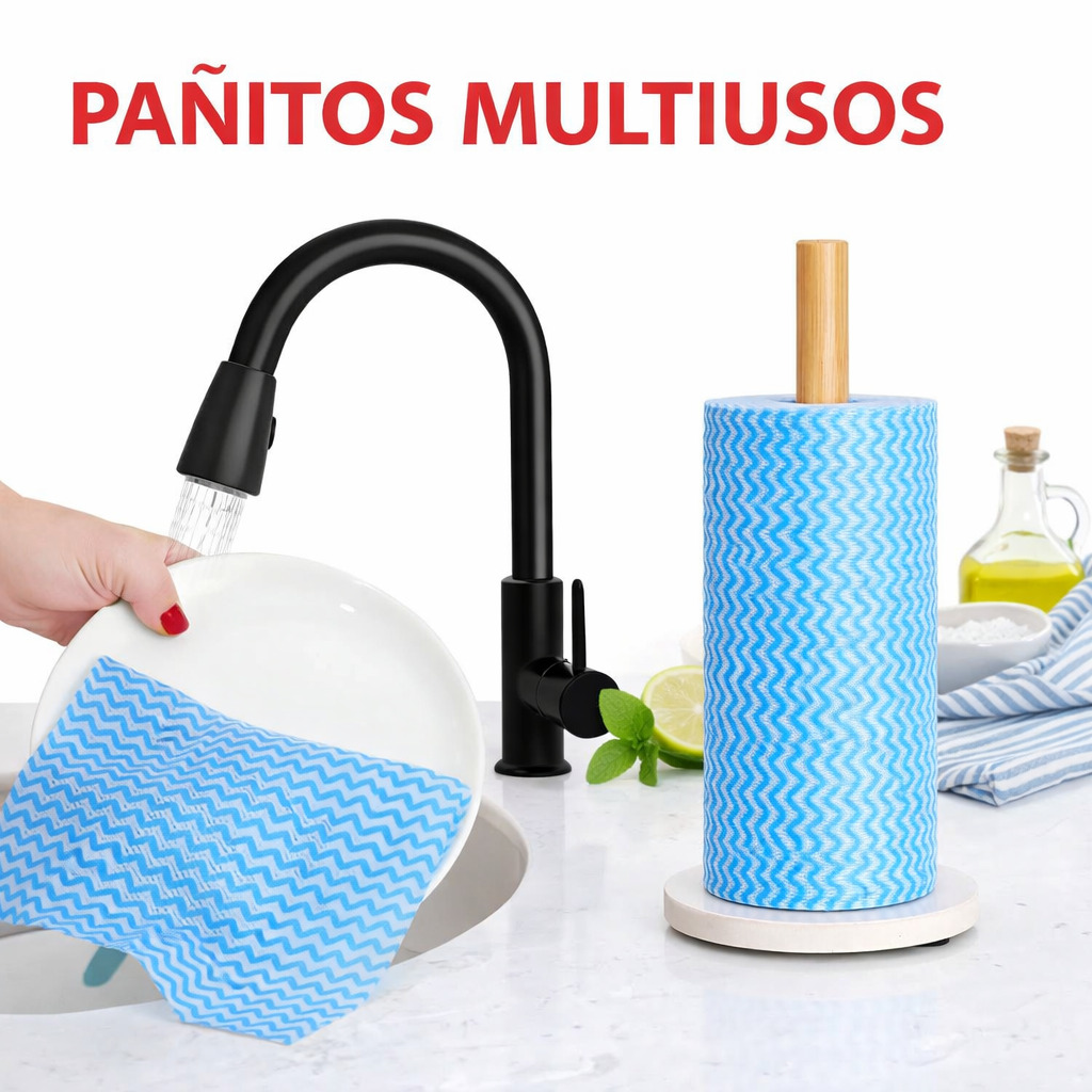 PAÑO LIMPIEZA MULTIUSOS COCINA PAÑITOS ABSORBENTES Y REUTILIZABLES LIMPIADOR 50 PAÑOS ROLLO - 3