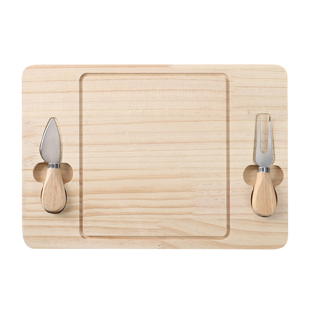 TABLA QUESOS PIQUEOS Y CHARCUTERIA DE BAMBU CON TENEDOR Y CUCHILLO - 2