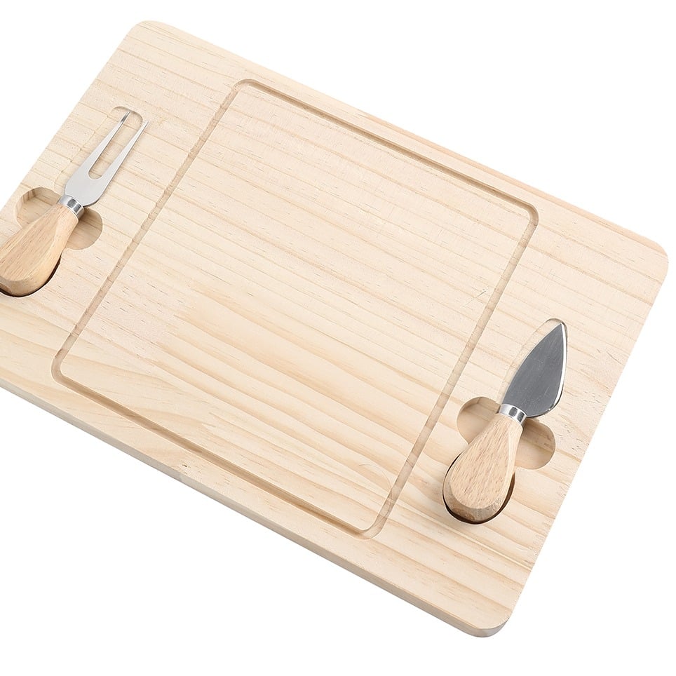 TABLA QUESOS PIQUEOS Y CHARCUTERIA DE BAMBU CON TENEDOR Y CUCHILLO - 3