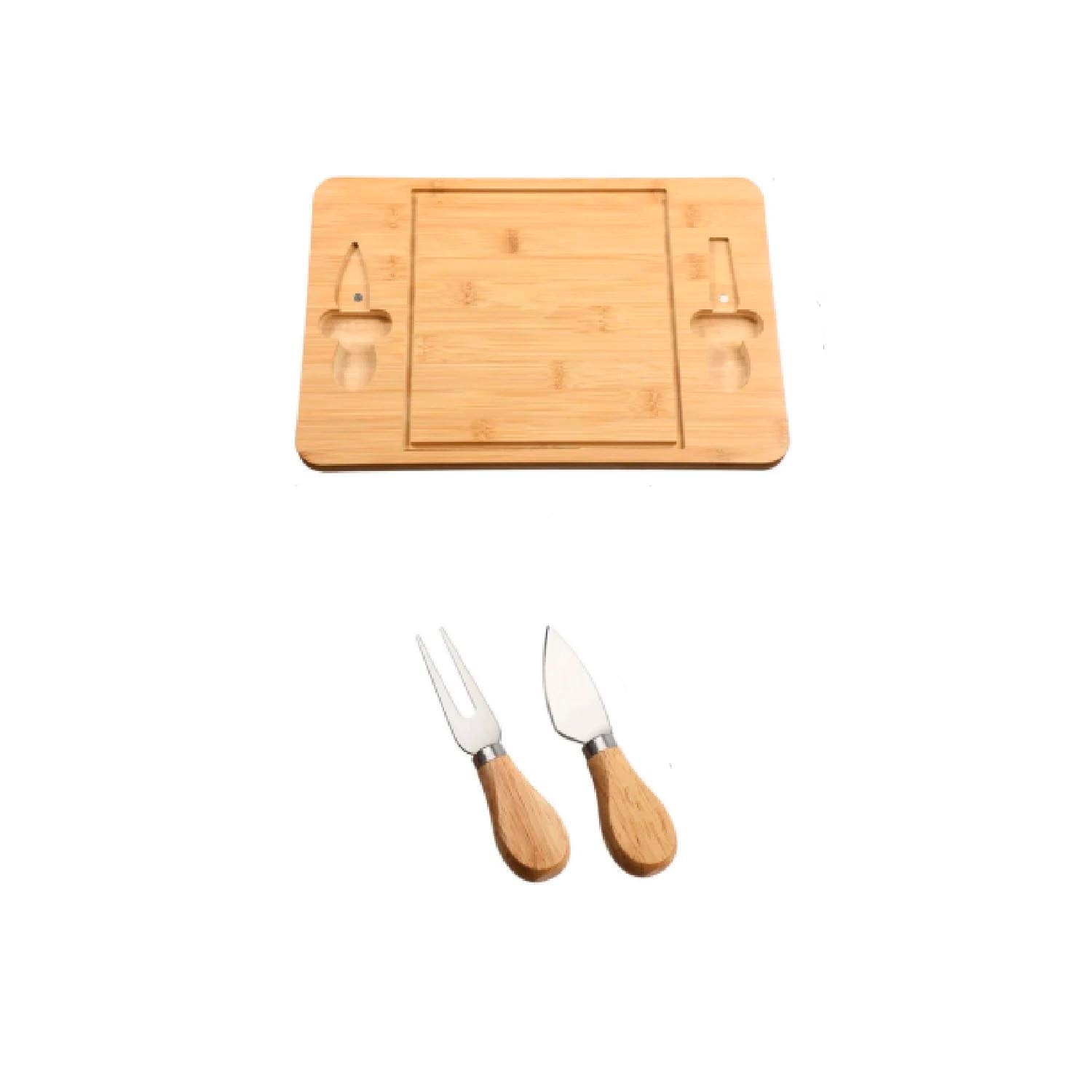 TABLA QUESOS PIQUEOS Y CHARCUTERIA DE BAMBU CON TENEDOR Y CUCHILLO - 4