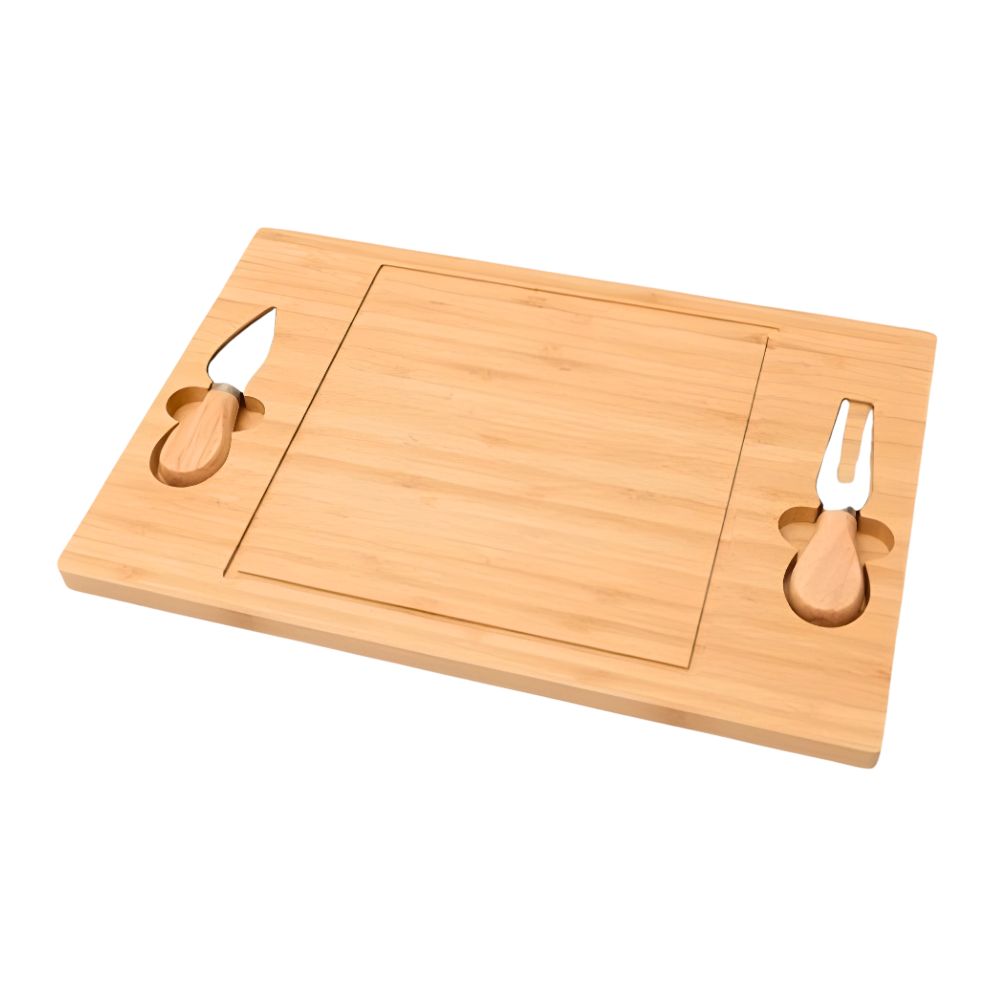 TABLA QUESOS PIQUEOS Y CHARCUTERIA DE BAMBU CON TENEDOR Y CUCHILLO - 6