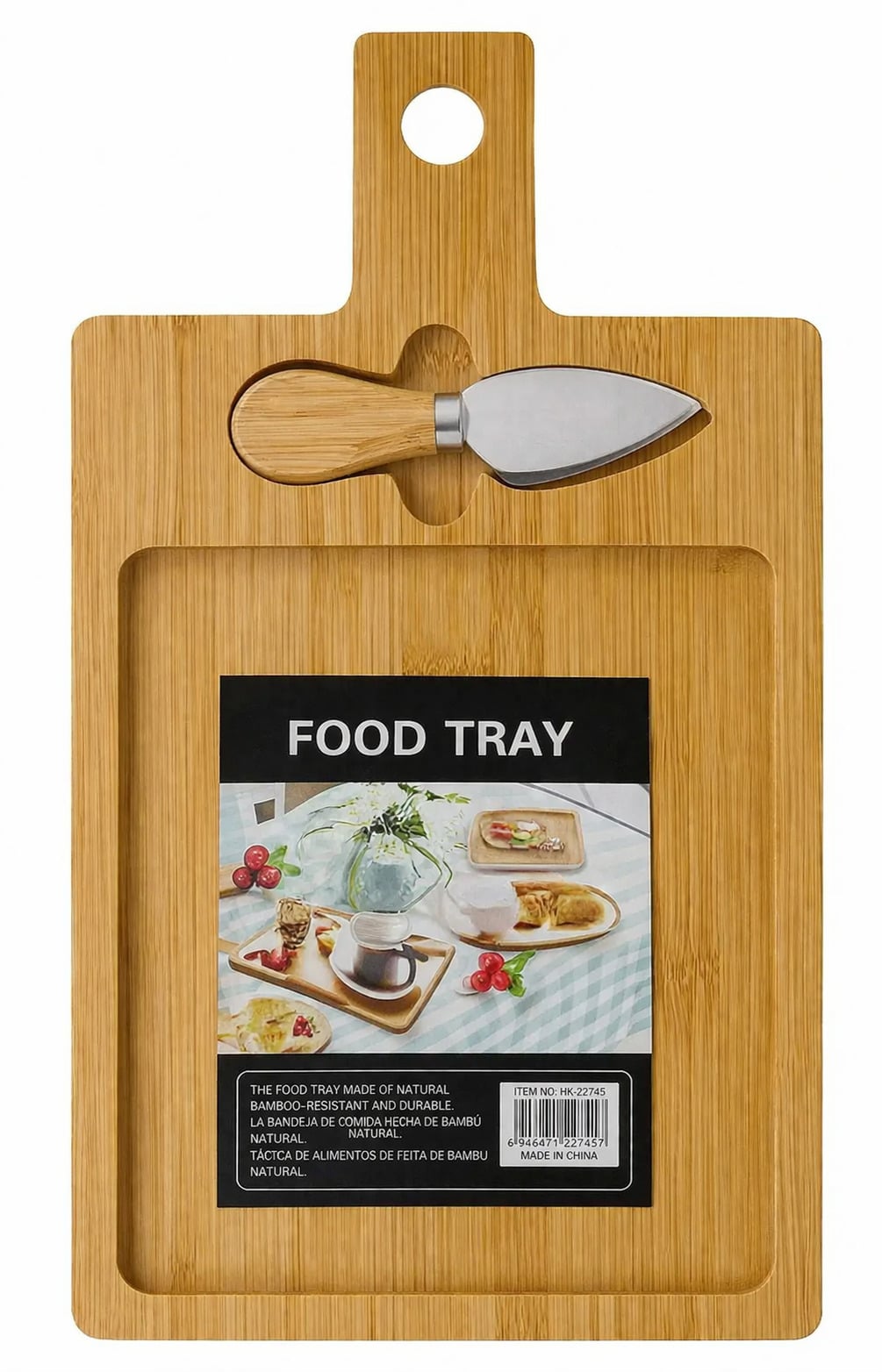 TABLA QUESOS PIQUEOS CHARCUTERIA BAMBU MESA CORTE Y SERVIR C CUCHILLO FRUTAS SNACKS - 2