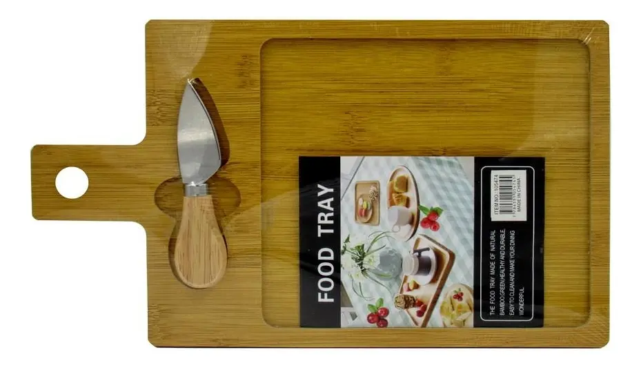 TABLA QUESOS PIQUEOS CHARCUTERIA BAMBU MESA CORTE Y SERVIR C CUCHILLO FRUTAS SNACKS - 3