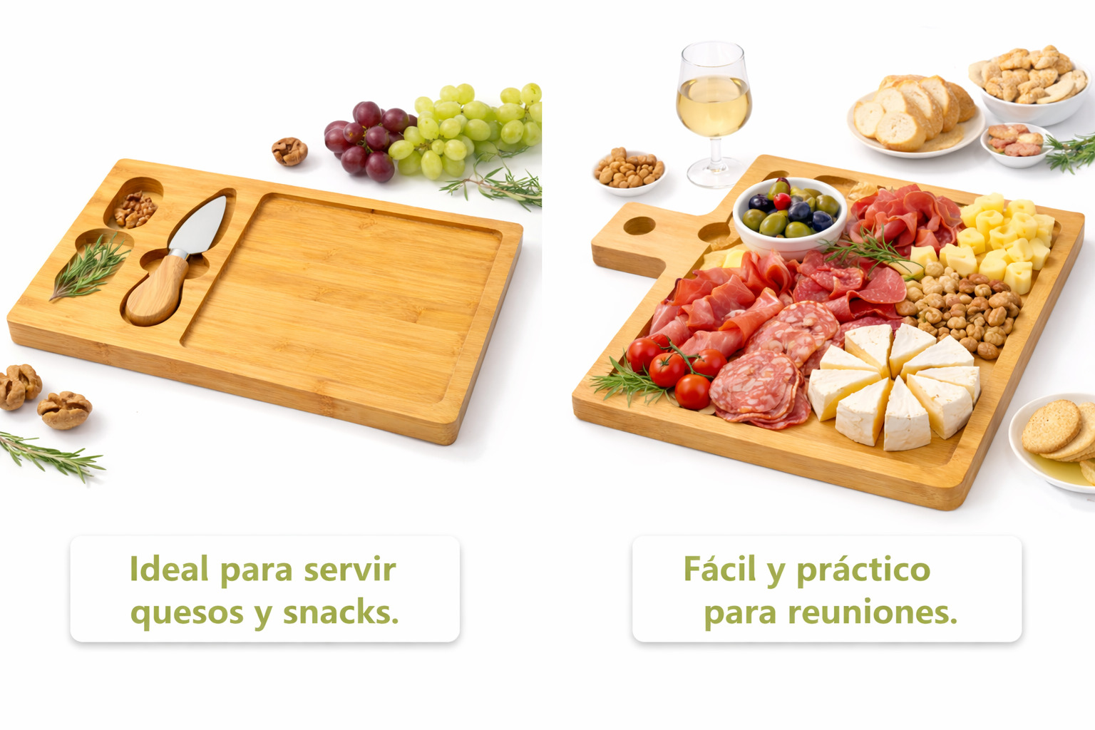 TABLA QUESOS PIQUEOS CHARCUTERIA BAMBU MESA CORTE Y SERVIR C CUCHILLO FRUTAS SNACKS - 4