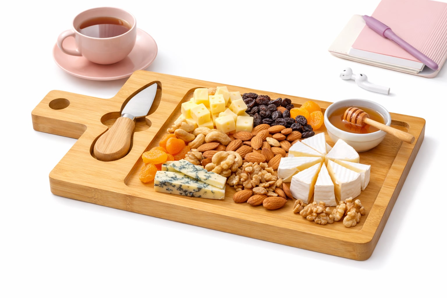 TABLA QUESOS PIQUEOS CHARCUTERIA BAMBU MESA CORTE Y SERVIR C CUCHILLO FRUTAS SNACKS - 5
