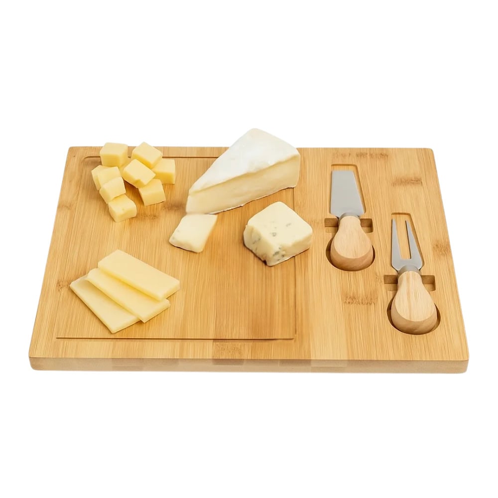 TABLA DE QUESOS CHARCUTERIA PIQUEOS BAMBU FRUTAS SNACKS INCLUYE TENEDOR Y CUCHILLO - 1