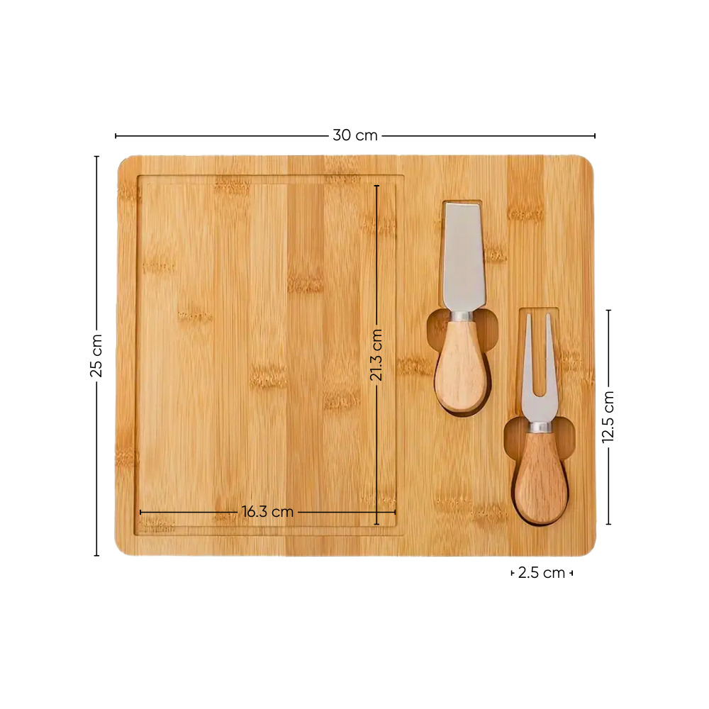 TABLA DE QUESOS CHARCUTERIA PIQUEOS BAMBU FRUTAS SNACKS INCLUYE TENEDOR Y CUCHILLO - 2