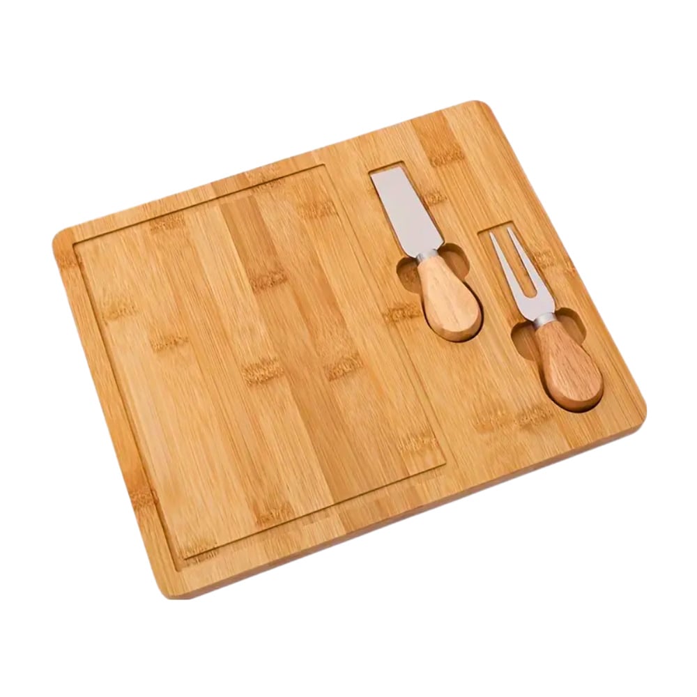 TABLA DE QUESOS CHARCUTERIA PIQUEOS BAMBU FRUTAS SNACKS INCLUYE TENEDOR Y CUCHILLO - 4