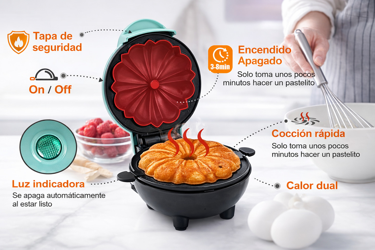 MINI KEKERA QUEQUES MAQUINA MINI KEKES CAKES ELÉCTRICA ANTIAHERENTE POSTRES COCINA RÁPIDA - 5