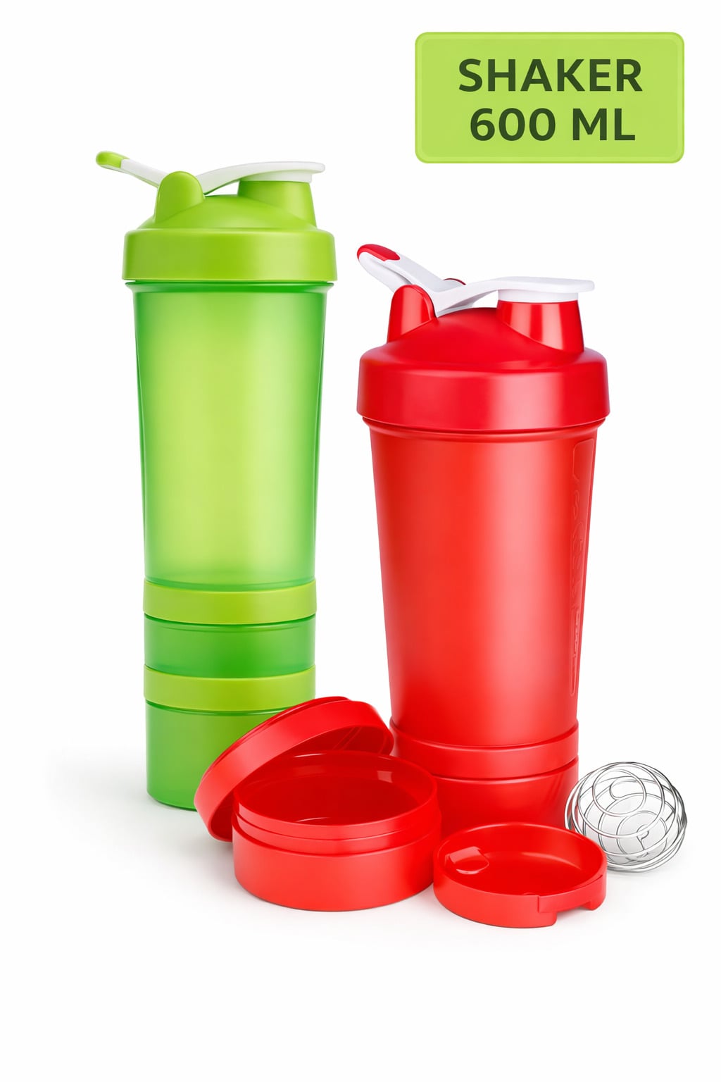 TOMATODO SHAKER DEPORTIVO BOTELLA MEZCLADOR PROTEINA COMPARTIMENTOS PORTÁTIL GYM 600 ML - 1