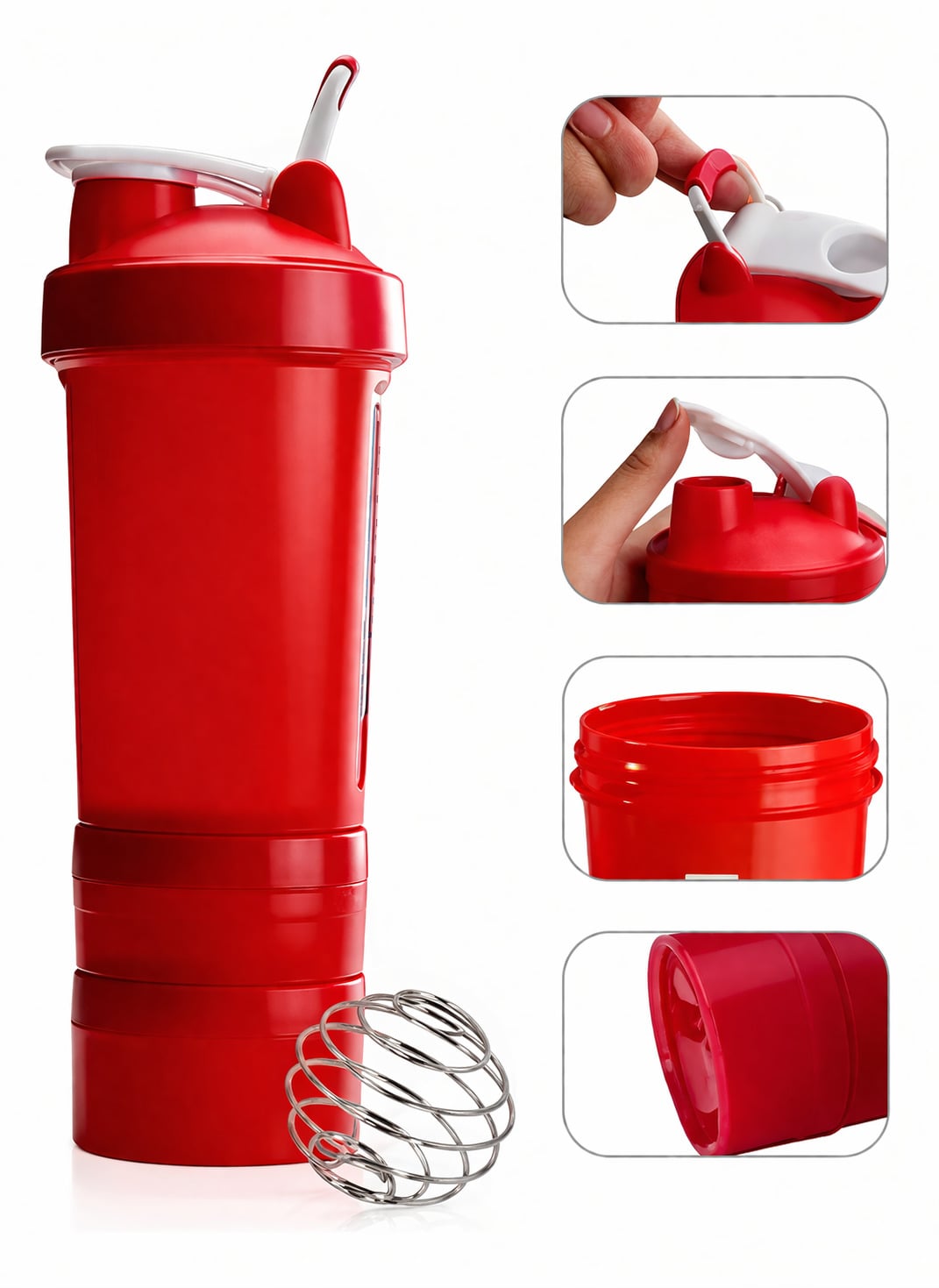 TOMATODO SHAKER DEPORTIVO BOTELLA MEZCLADOR PROTEINA COMPARTIMENTOS PORTÁTIL GYM 600 ML - 2