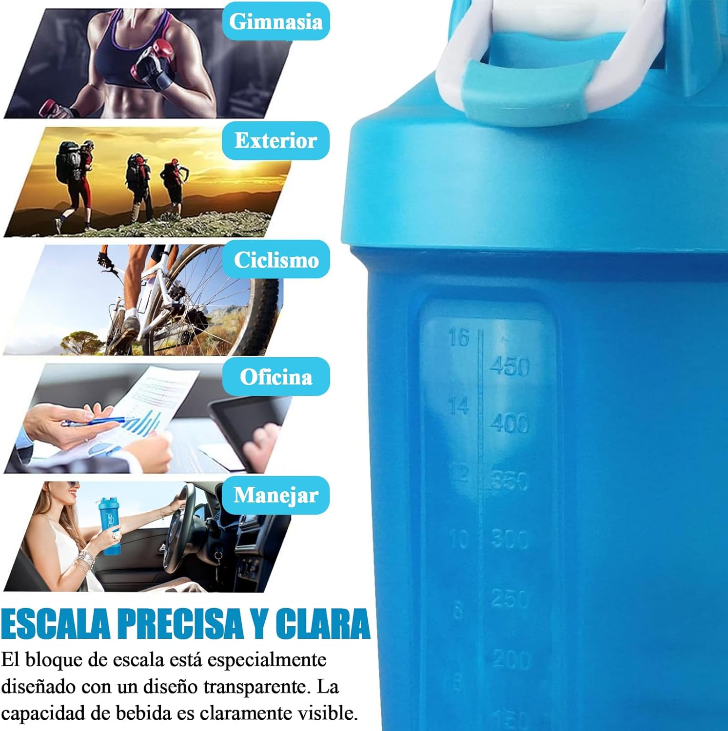 TOMATODO SHAKER DEPORTIVO BOTELLA MEZCLADOR PROTEINA COMPARTIMENTOS PORTÁTIL GYM 600 ML - 2