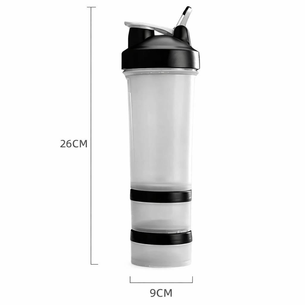 TOMATODO SHAKER DEPORTIVO BOTELLA MEZCLADOR PROTEINA COMPARTIMENTOS PORTÁTIL GYM 600 ML - 5