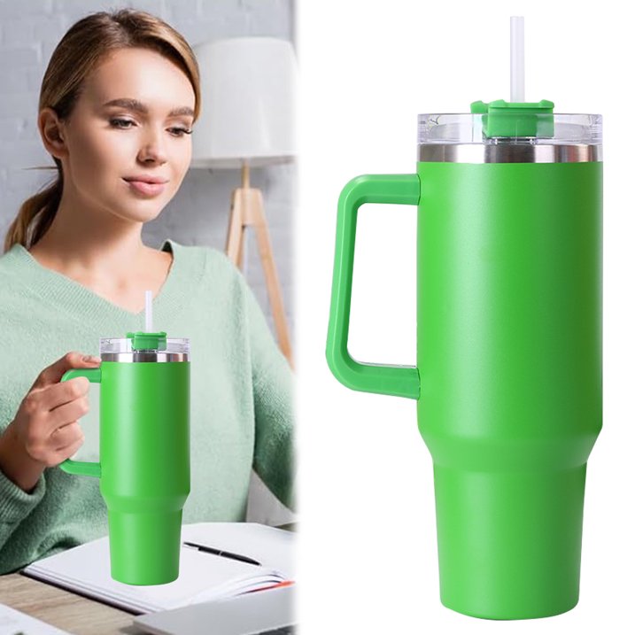 TERMO VASO TERMICO 40 OZ MUG TUMBLER ACERO INOXIDABLE MANTIENE FRÍO 24H VERDE - 2