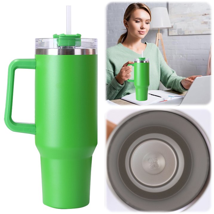 TERMO VASO TERMICO 40 OZ MUG TUMBLER ACERO INOXIDABLE MANTIENE FRÍO 24H VERDE - 4