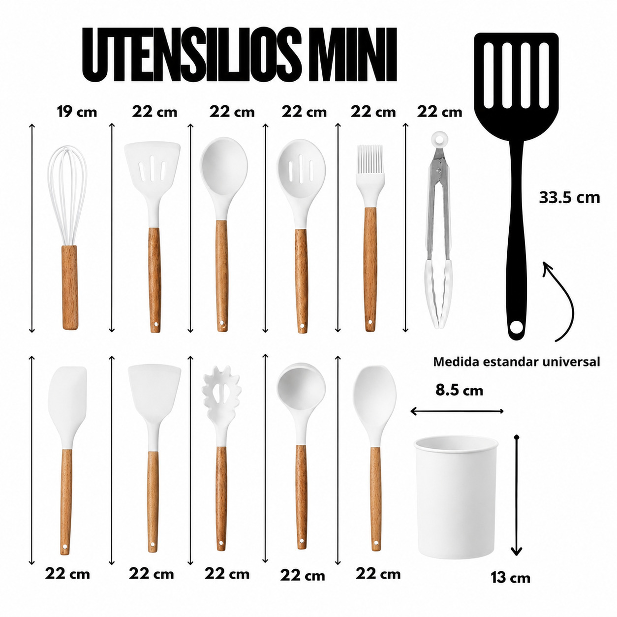 SET UTENSILIOS DE COCINA REPOSTERIA MINI 12 PIEZAS SILICONA Y MADERA - 3