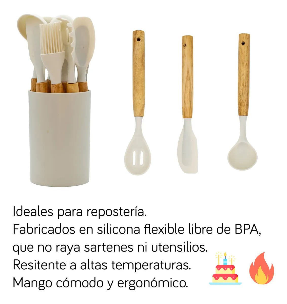 SET UTENSILIOS DE COCINA REPOSTERIA MINI 12 PIEZAS SILICONA Y MADERA - 4