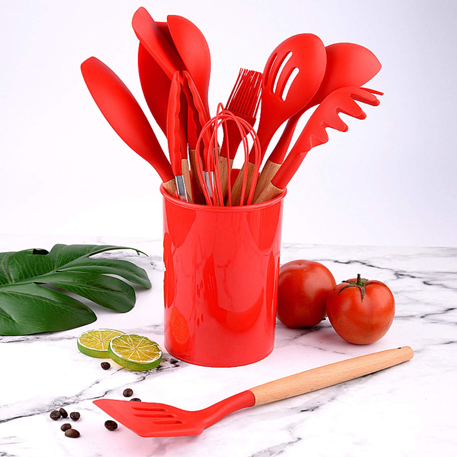 SET UTENSILIOS DE COCINA REPOSTERIA MINI 12 PIEZAS ROJO SILICONA Y MADERA - 1