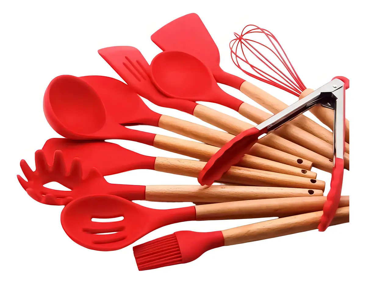 SET UTENSILIOS DE COCINA REPOSTERIA MINI 12 PIEZAS ROJO SILICONA Y MADERA - 5