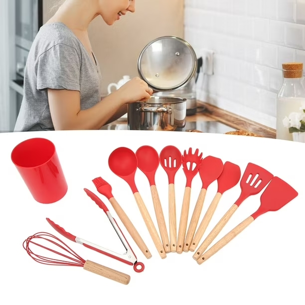 SET UTENSILIOS DE COCINA REPOSTERIA MINI 12 PIEZAS ROJO SILICONA Y MADERA - 7