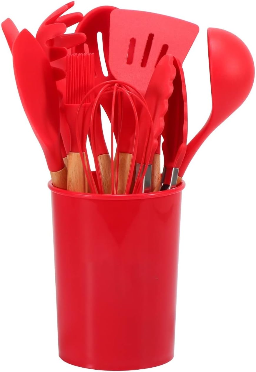 SET UTENSILIOS DE COCINA REPOSTERIA MINI 12 PIEZAS ROJO SILICONA Y MADERA - 8