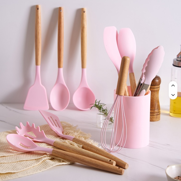 SET UTENSILIOS DE COCINA MINI 12 PIEZAS SILICONA Y MADERA PARA REPOSTERIA - 1