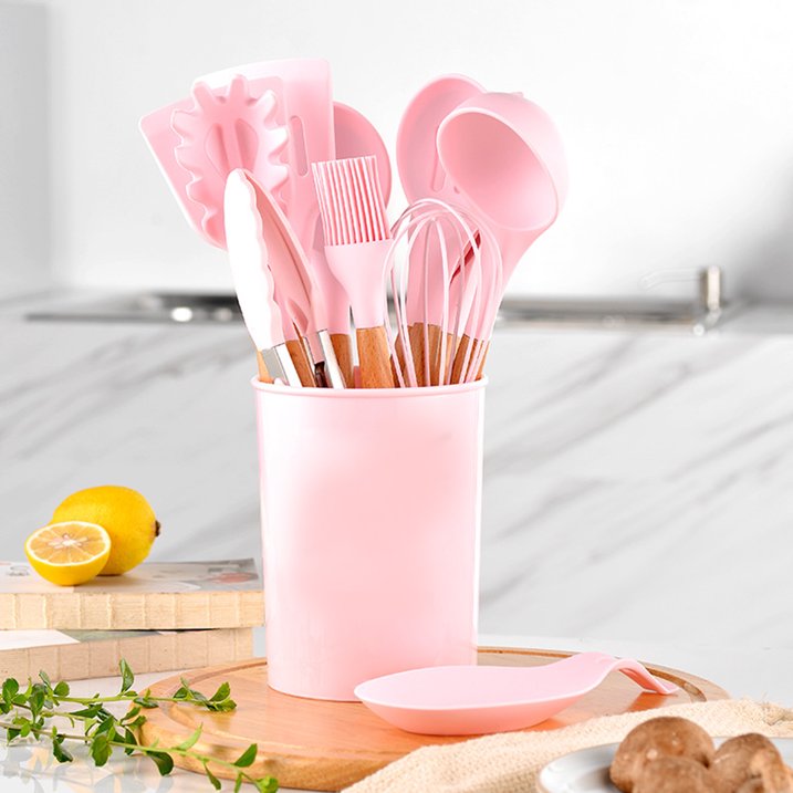 SET UTENSILIOS DE COCINA MINI 12 PIEZAS SILICONA Y MADERA PARA REPOSTERIA - 3