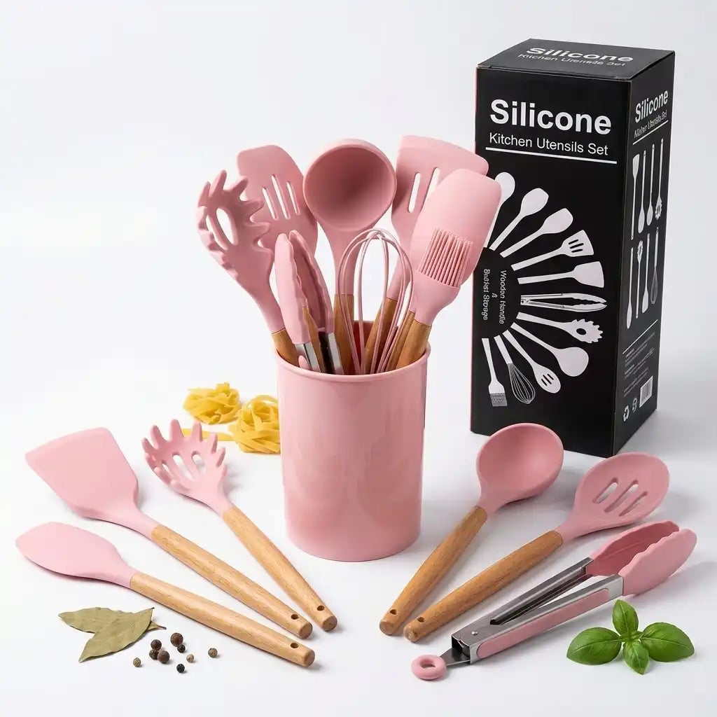 SET UTENSILIOS DE COCINA MINI 12 PIEZAS SILICONA Y MADERA PARA REPOSTERIA - 7