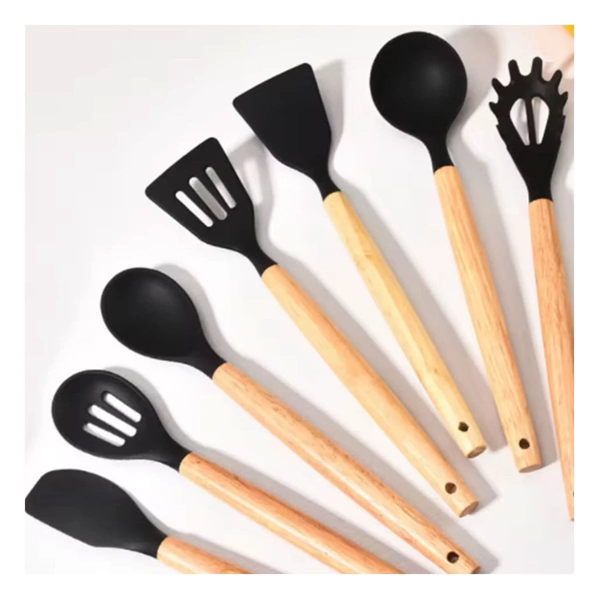 SET UTENSILIOS DE COCINA REPOSTERIA MINI 12 PIEZAS SILICONA Y MADERA NEGRO - 5