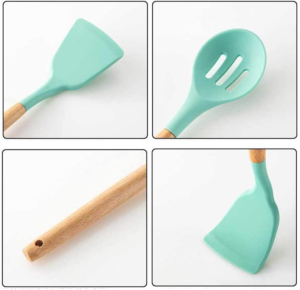 SET UTENSILIOS DE COCINA REPOSTERIA MINI 12 PIEZAS SILICONA Y MADERA VERDE - 3