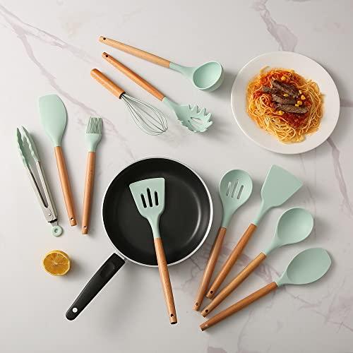 SET UTENSILIOS DE COCINA REPOSTERIA MINI 12 PIEZAS SILICONA Y MADERA VERDE - 5
