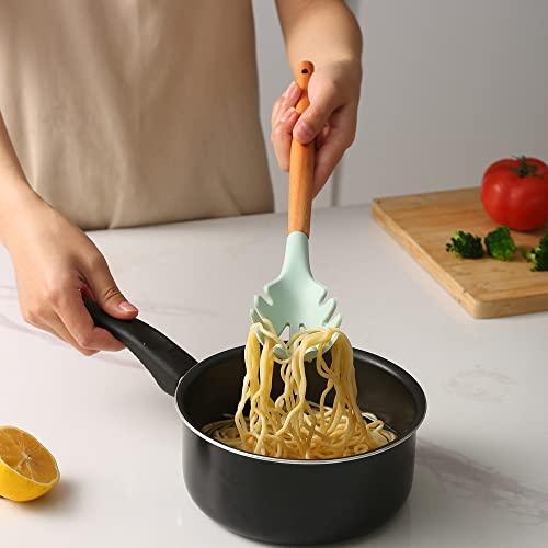 SET UTENSILIOS DE COCINA REPOSTERIA MINI 12 PIEZAS SILICONA Y MADERA VERDE - 9