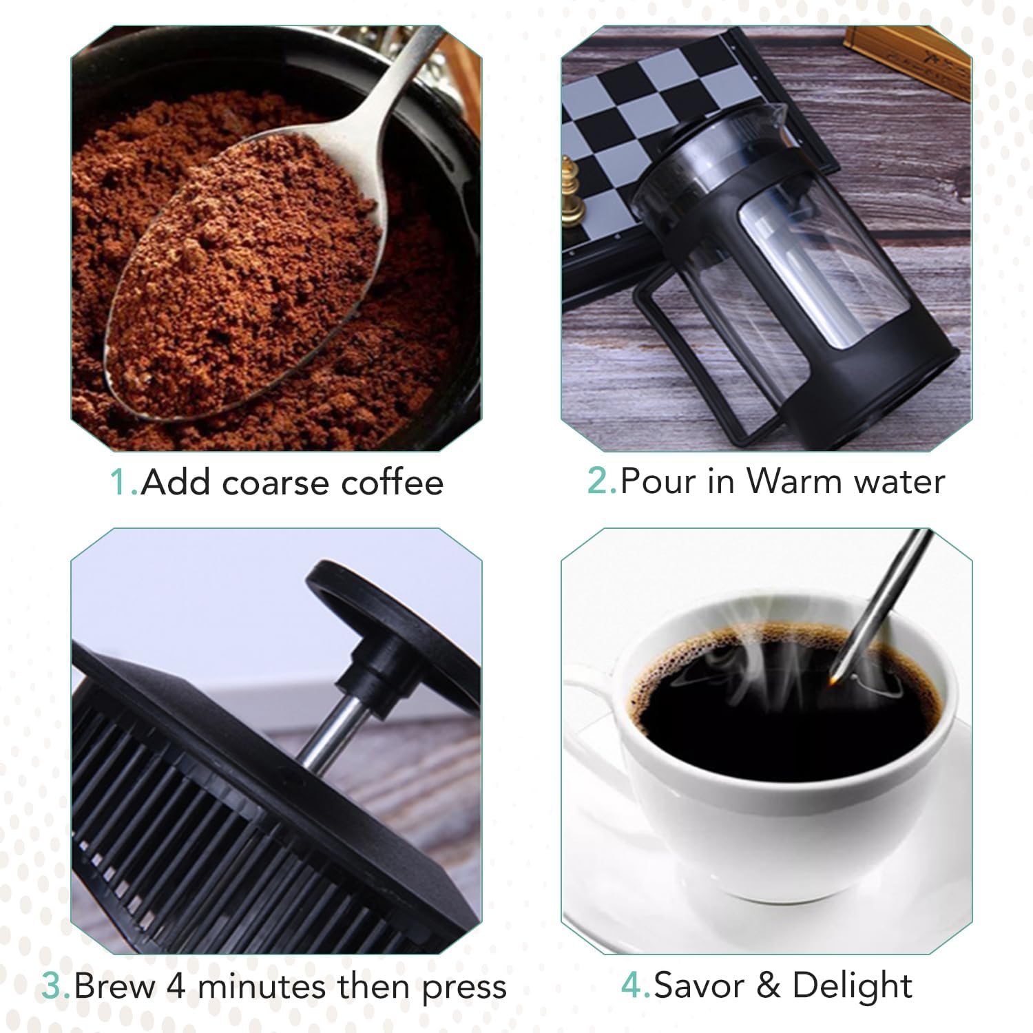 CAFETERA PRENSA FRANCESA CON FILTRO DE ACERO INOXIDABLE PARA CAFÉ 600 ML - 4